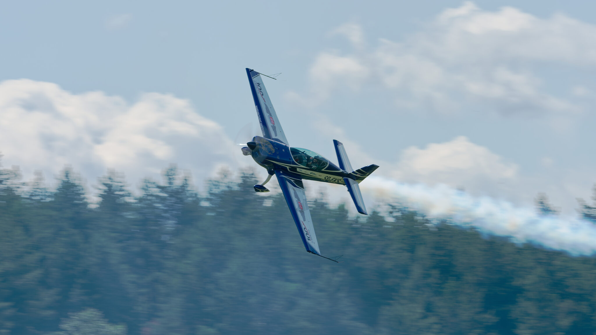 Extra 300L w ciasnym zakręcie nad lasem